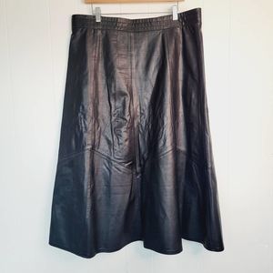 Vintage Take Cover Womens Large Black Genuine Leather Midi Skirt